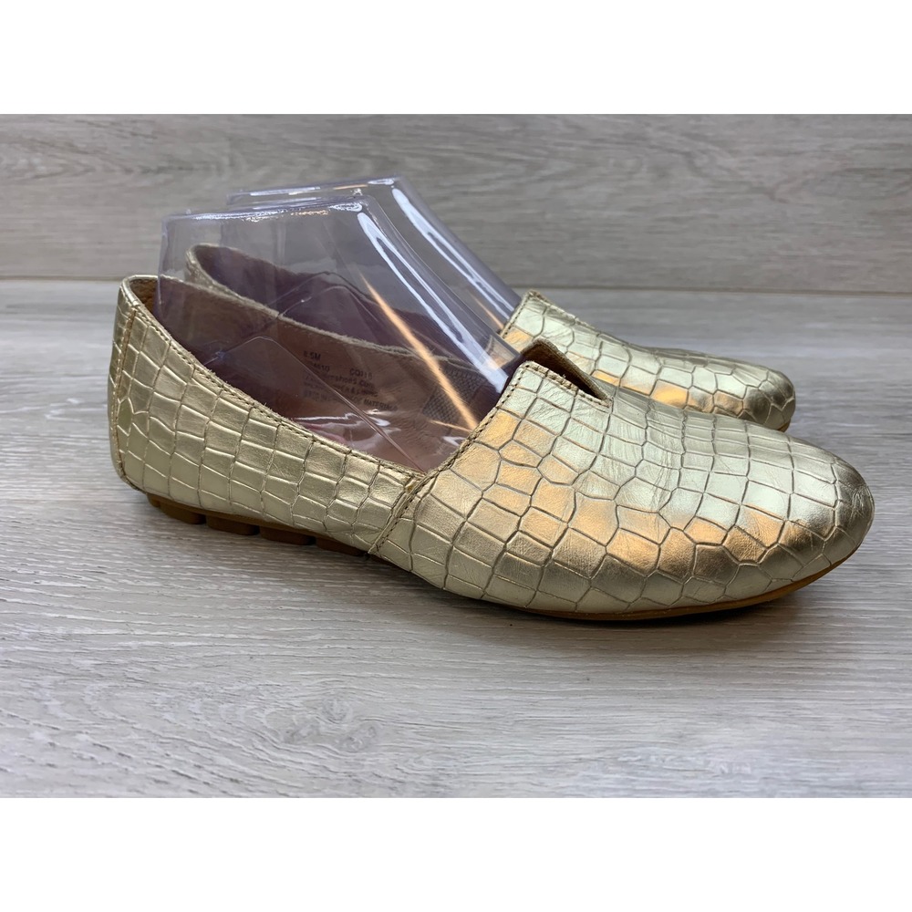 Born Gold Metallic Croc Embossed Leather Loafers Flats Women's 8.5 Shoes